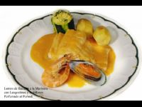 COD FILLETS WITH PRAWNS MUSSELS SHELLFISH SCENTED WITH PERNOD